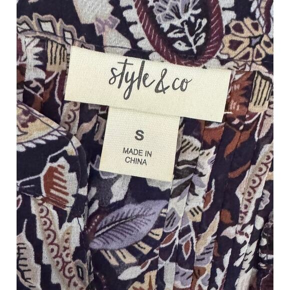 Style & Co Womens Small Blouse Tie Waist Blue Red Multi Floral Button Front - Picture 4 of 10